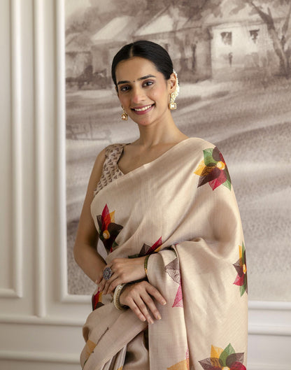 Dark Beige Khadi Printed Saree