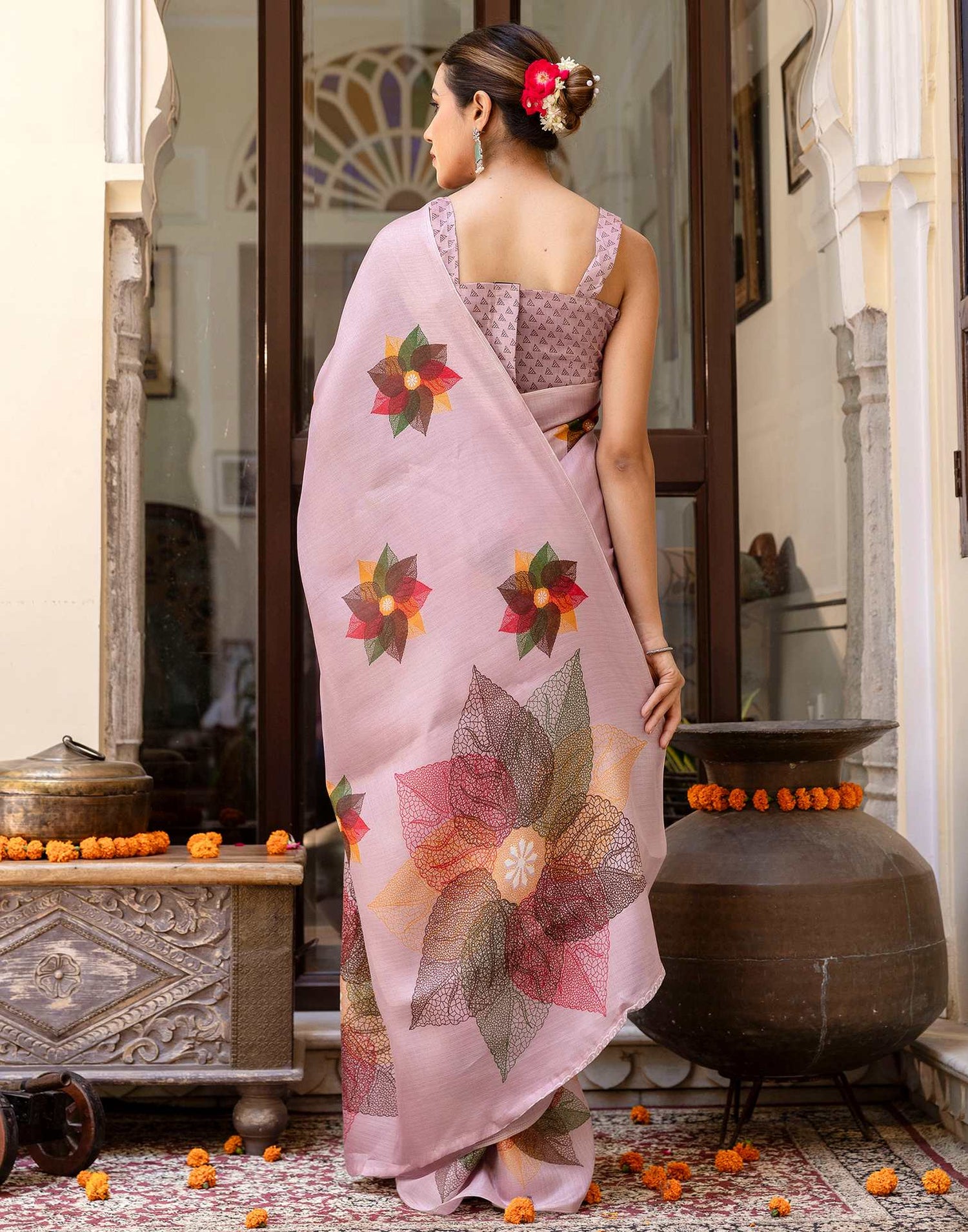 Pink Khadi Printed Saree