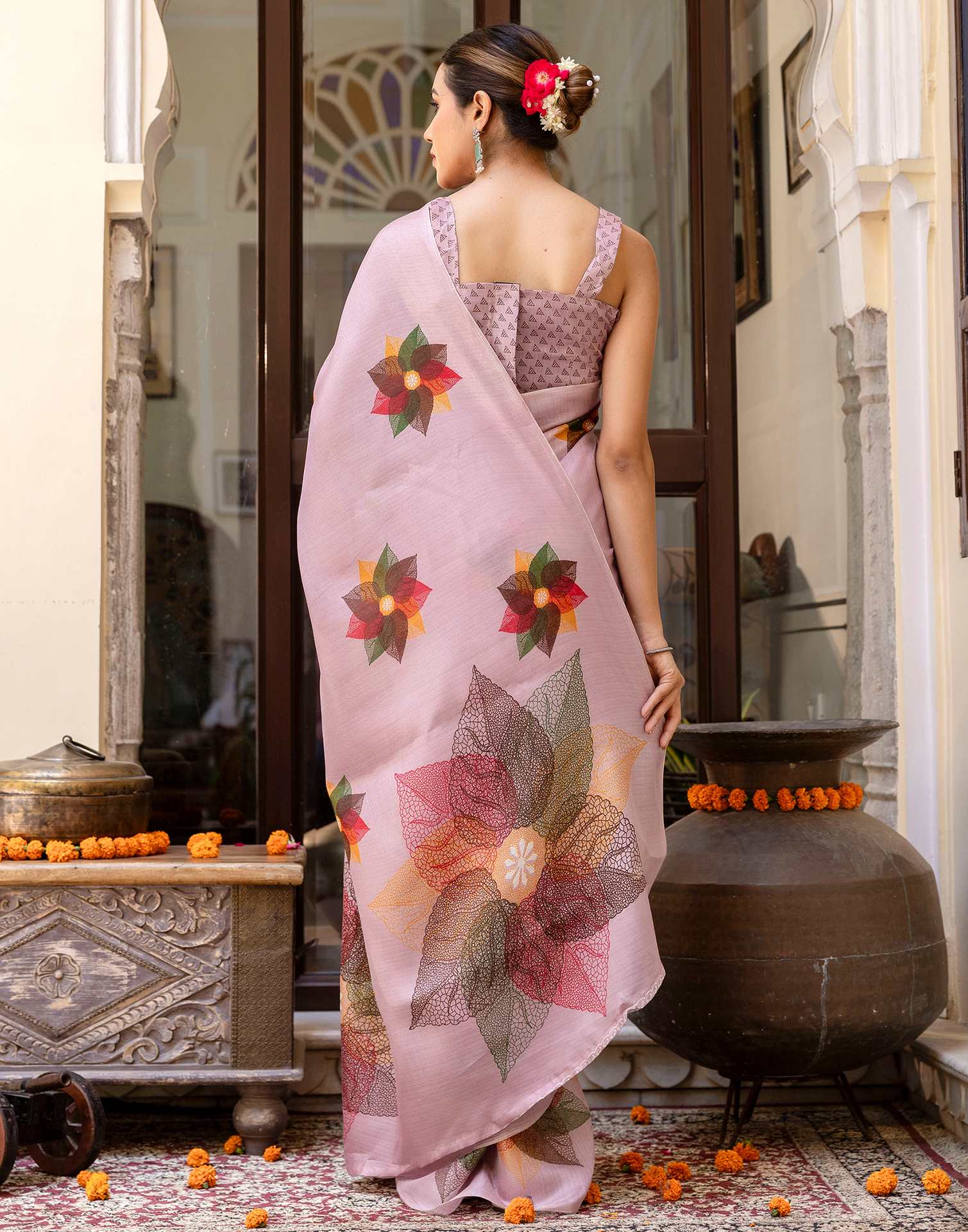Pink Khadi Printed Saree