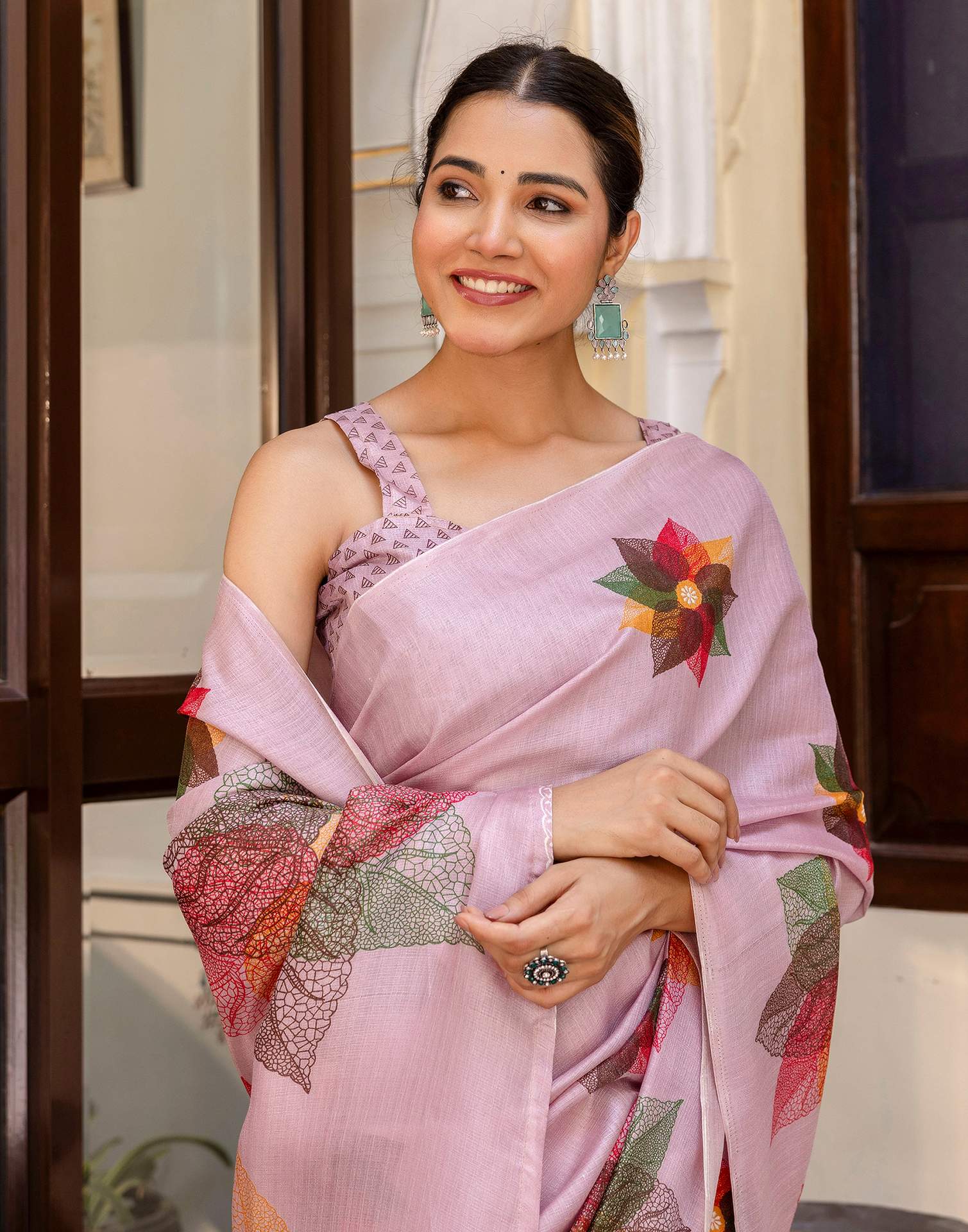 Pink Khadi Printed Saree