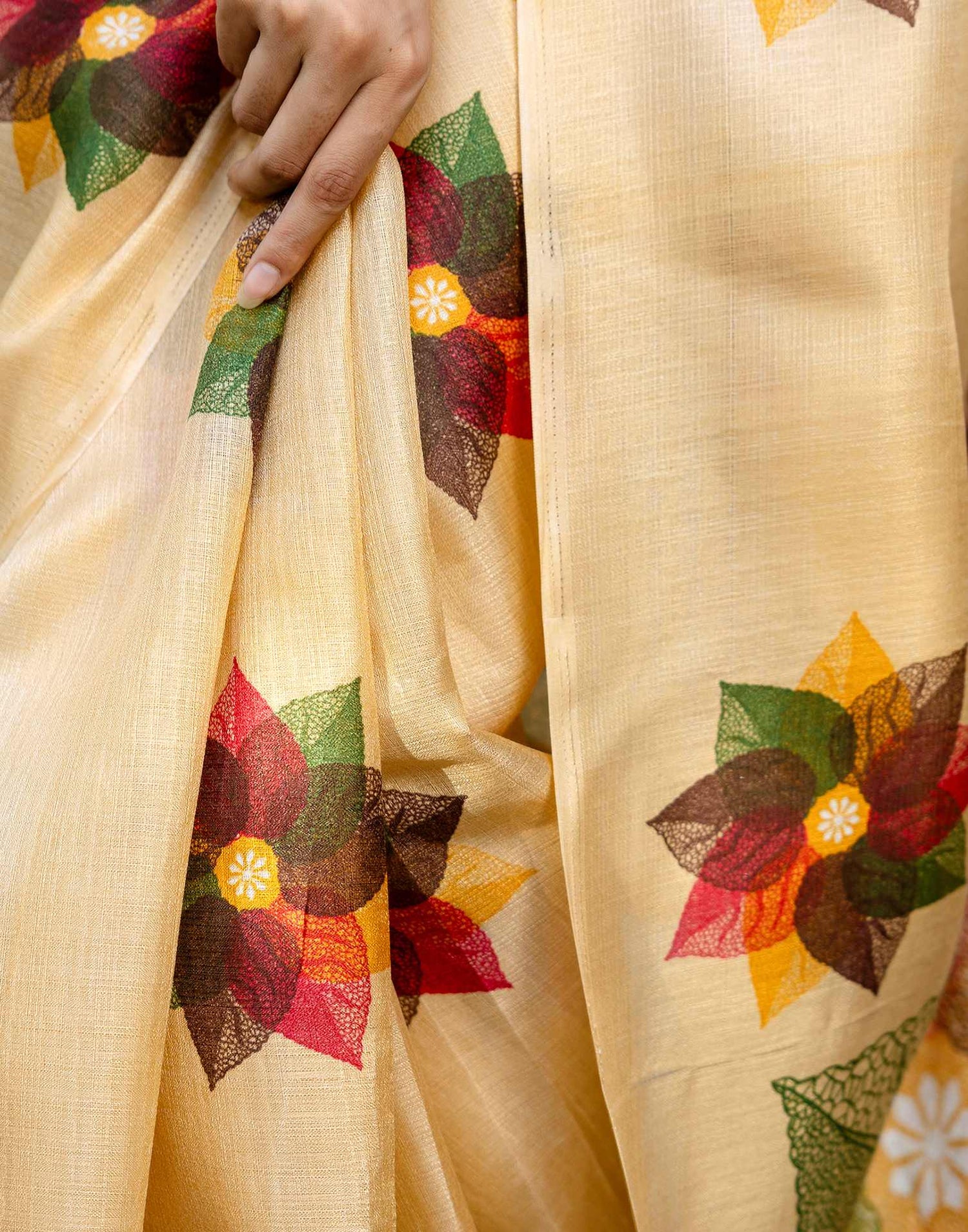Pale Yellow Khadi Printed Saree