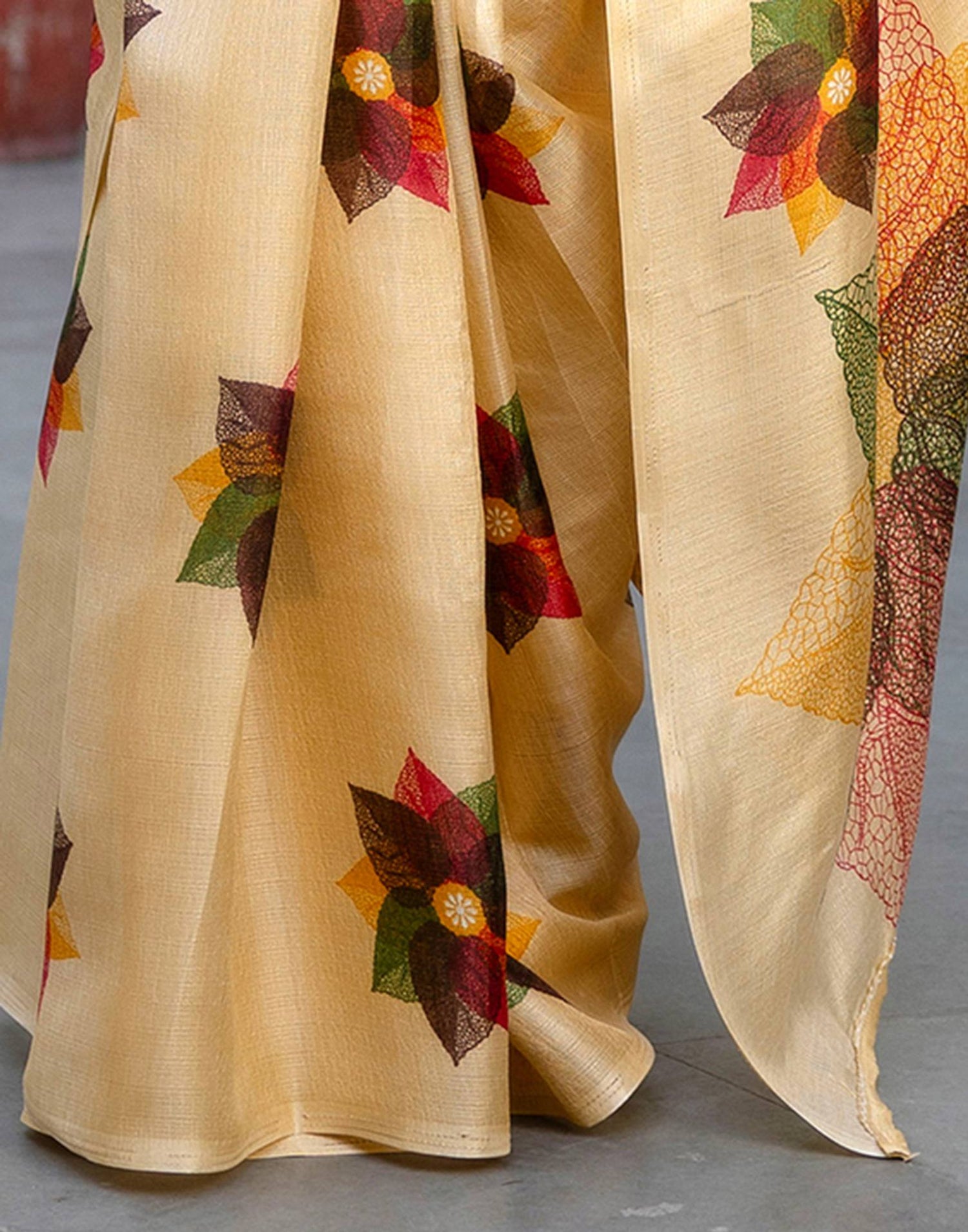 Pale Yellow Khadi Printed Saree