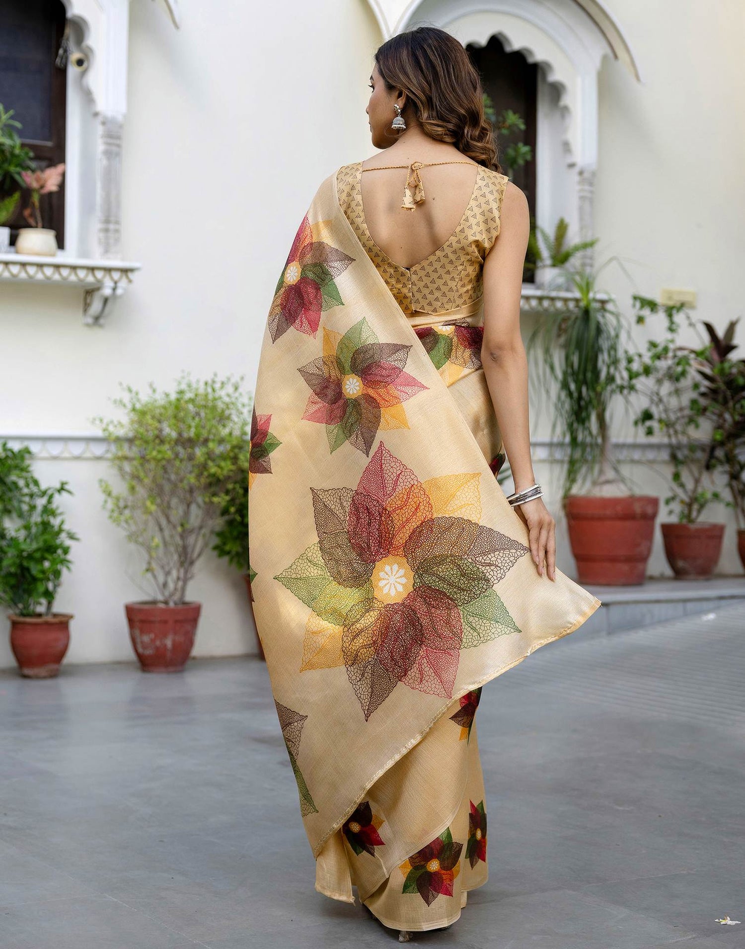Pale Yellow Khadi Printed Saree