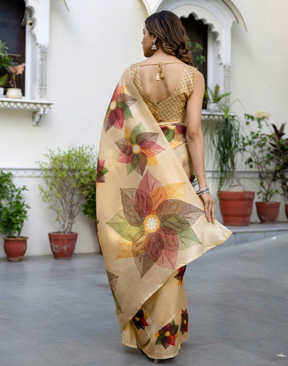 Pale Yellow Khadi Printed Saree