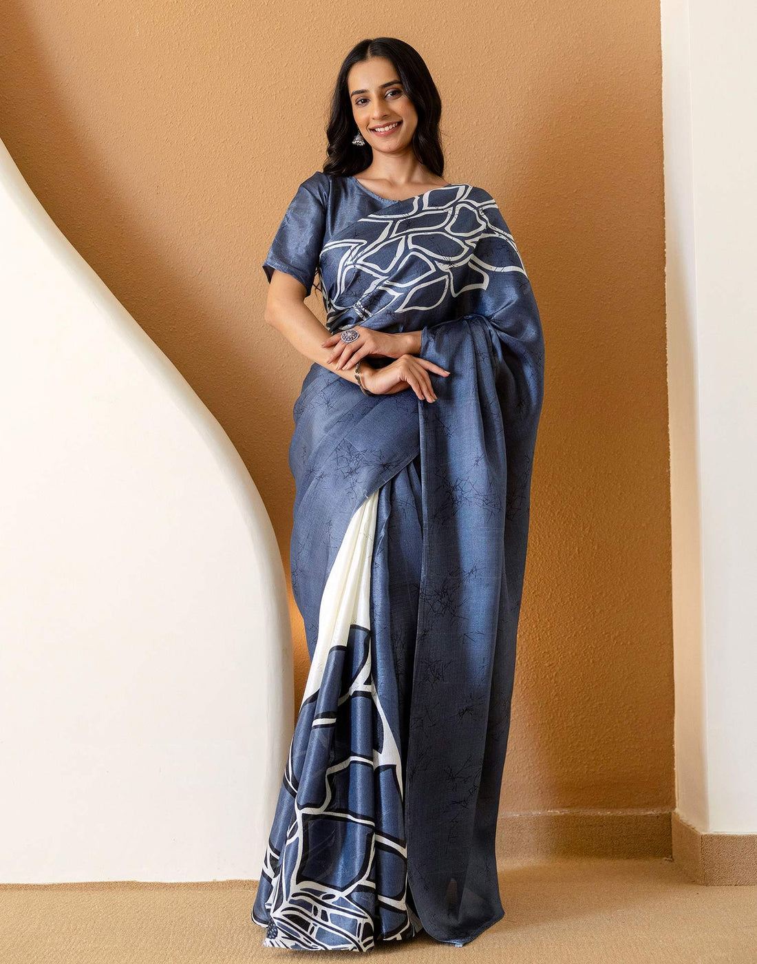 Grey Khadi Printed Saree