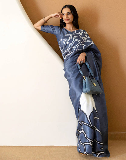 Grey Khadi Printed Saree