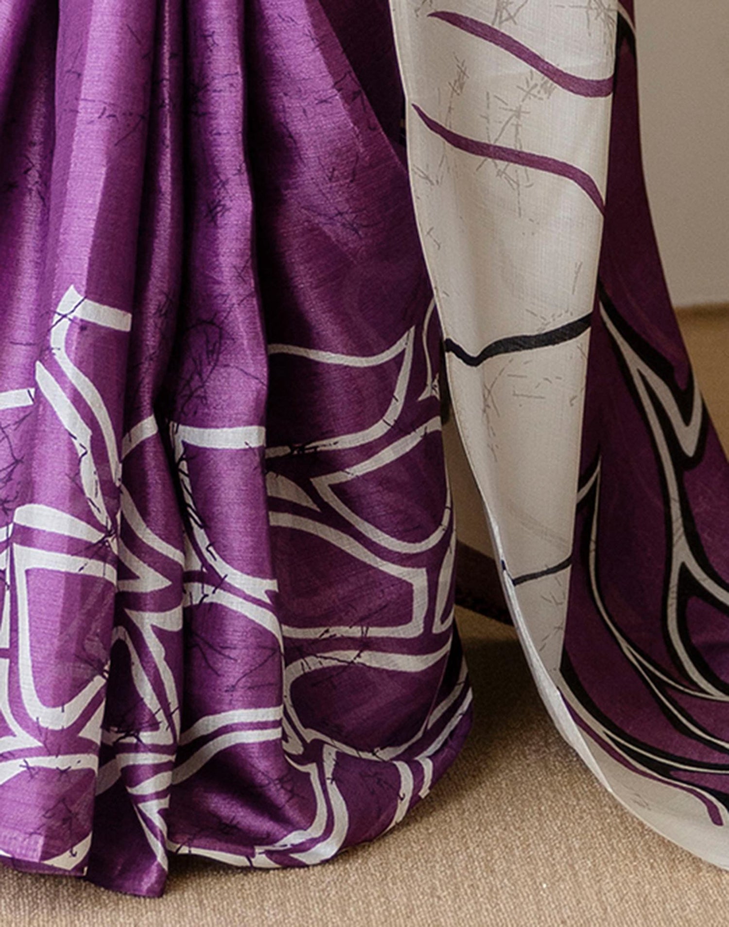 Dark Purple Khadi Printed Saree