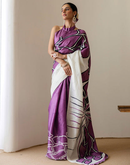 Dark Purple Khadi Printed Saree
