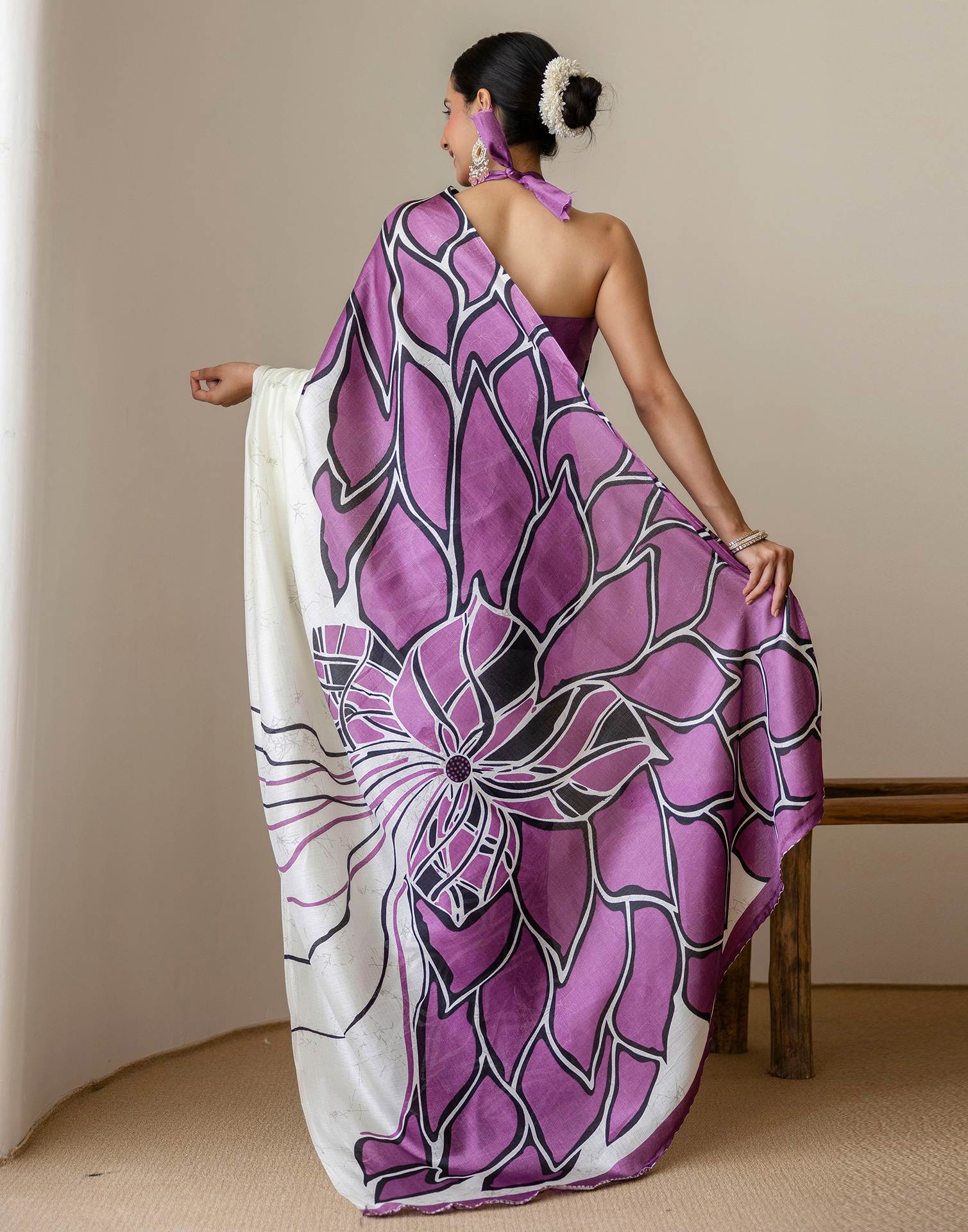 Dark Purple Khadi Printed Saree