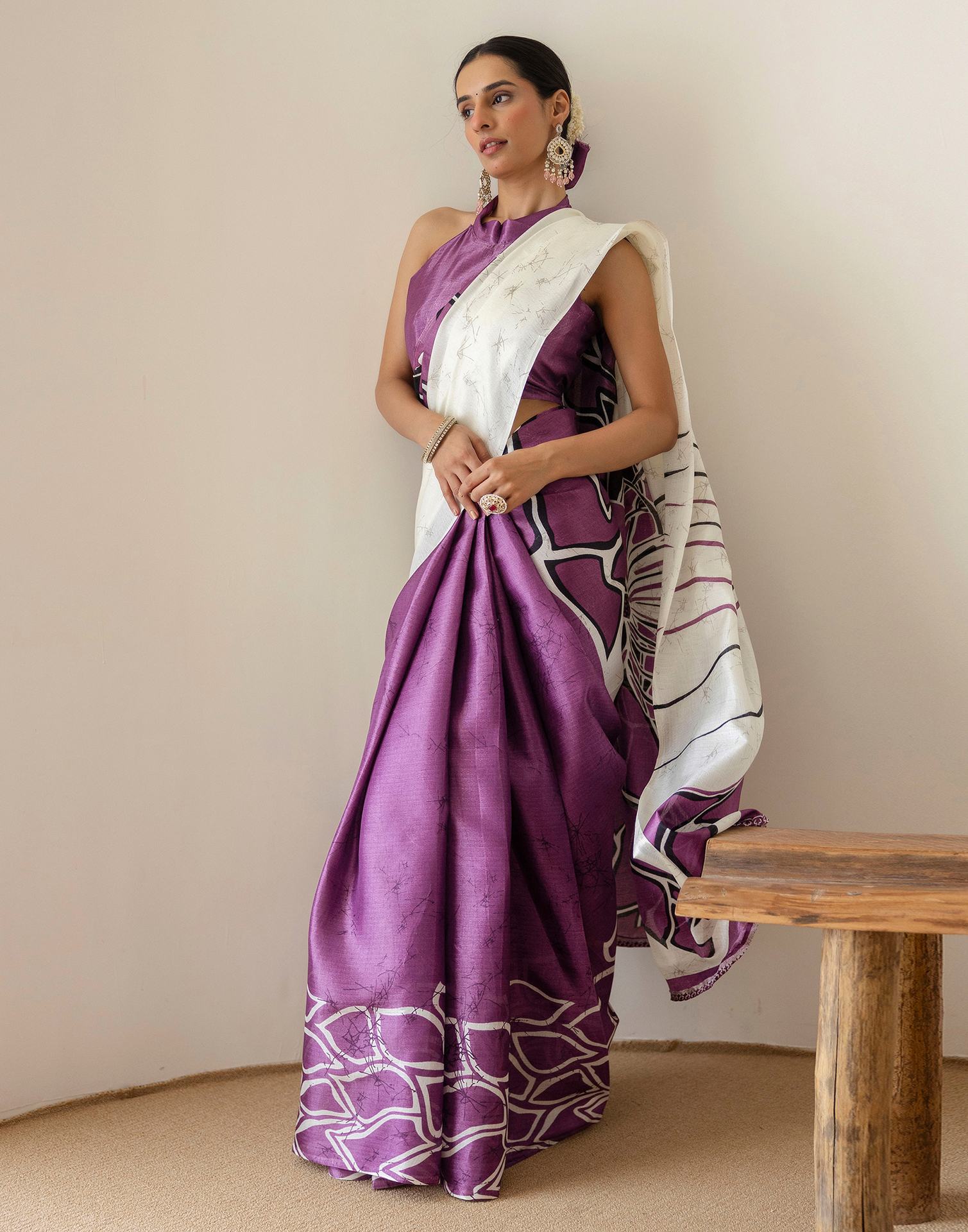 Dark Purple Khadi Printed Saree