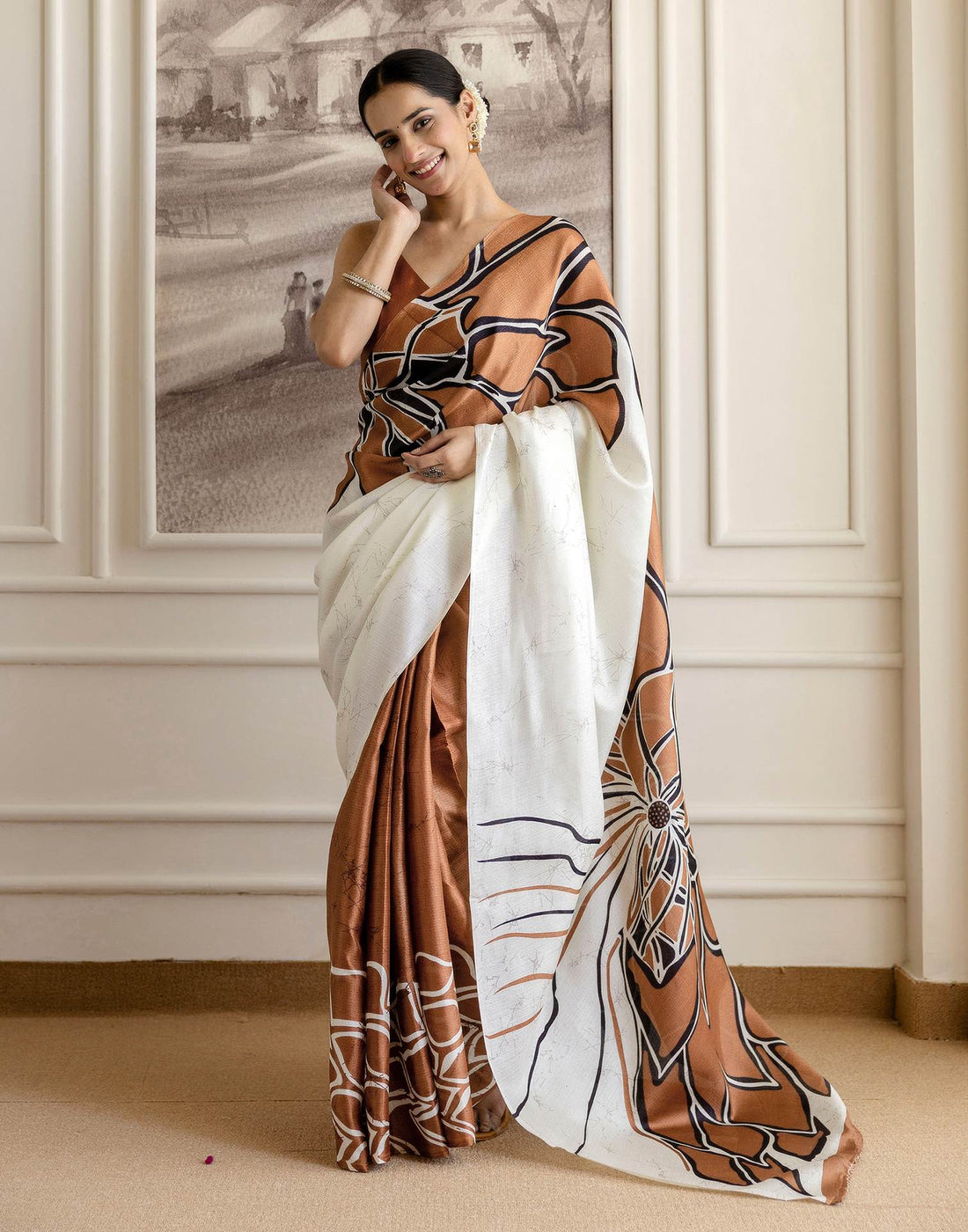 Brown Khadi Printed Saree