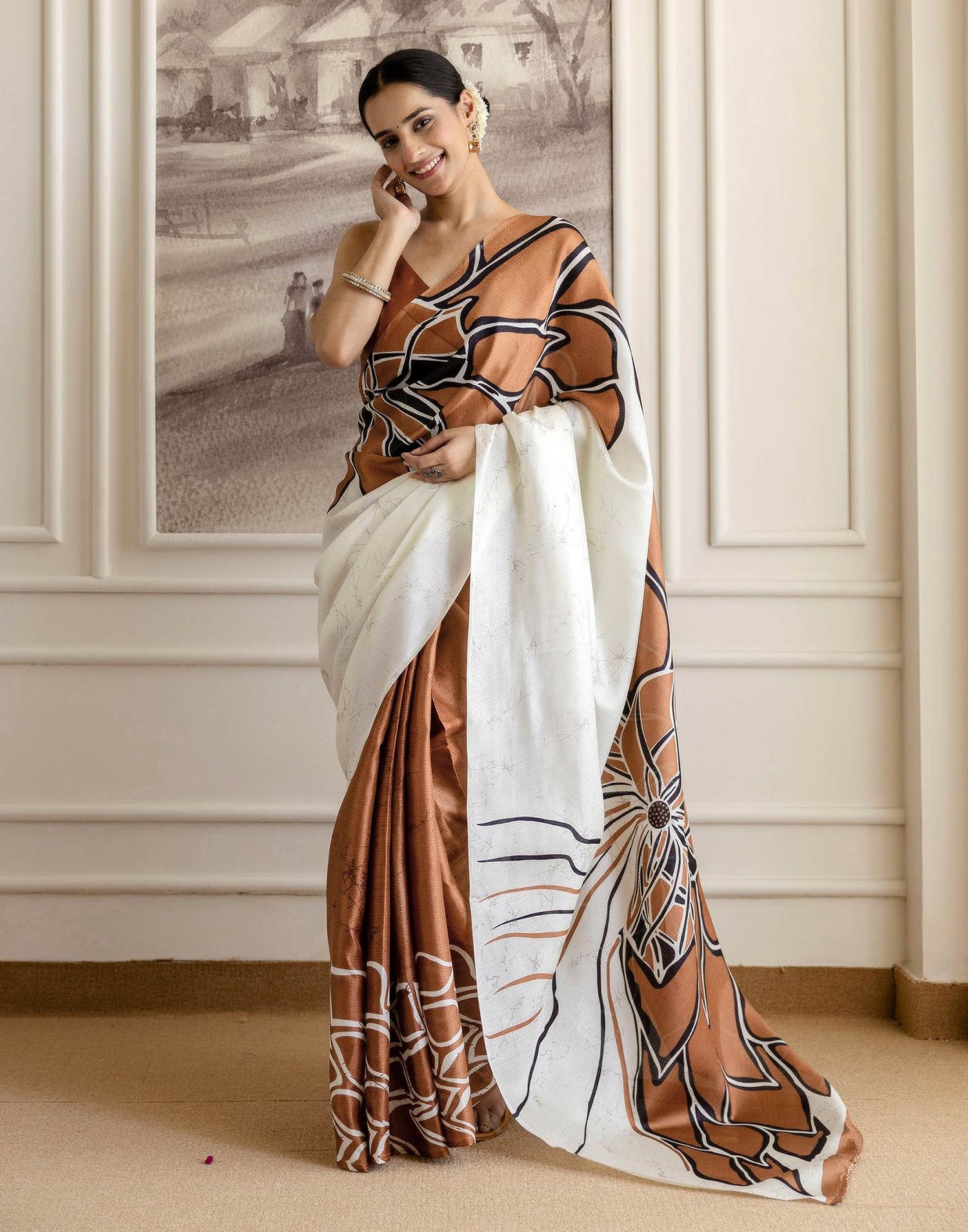 Brown Khadi Printed Saree
