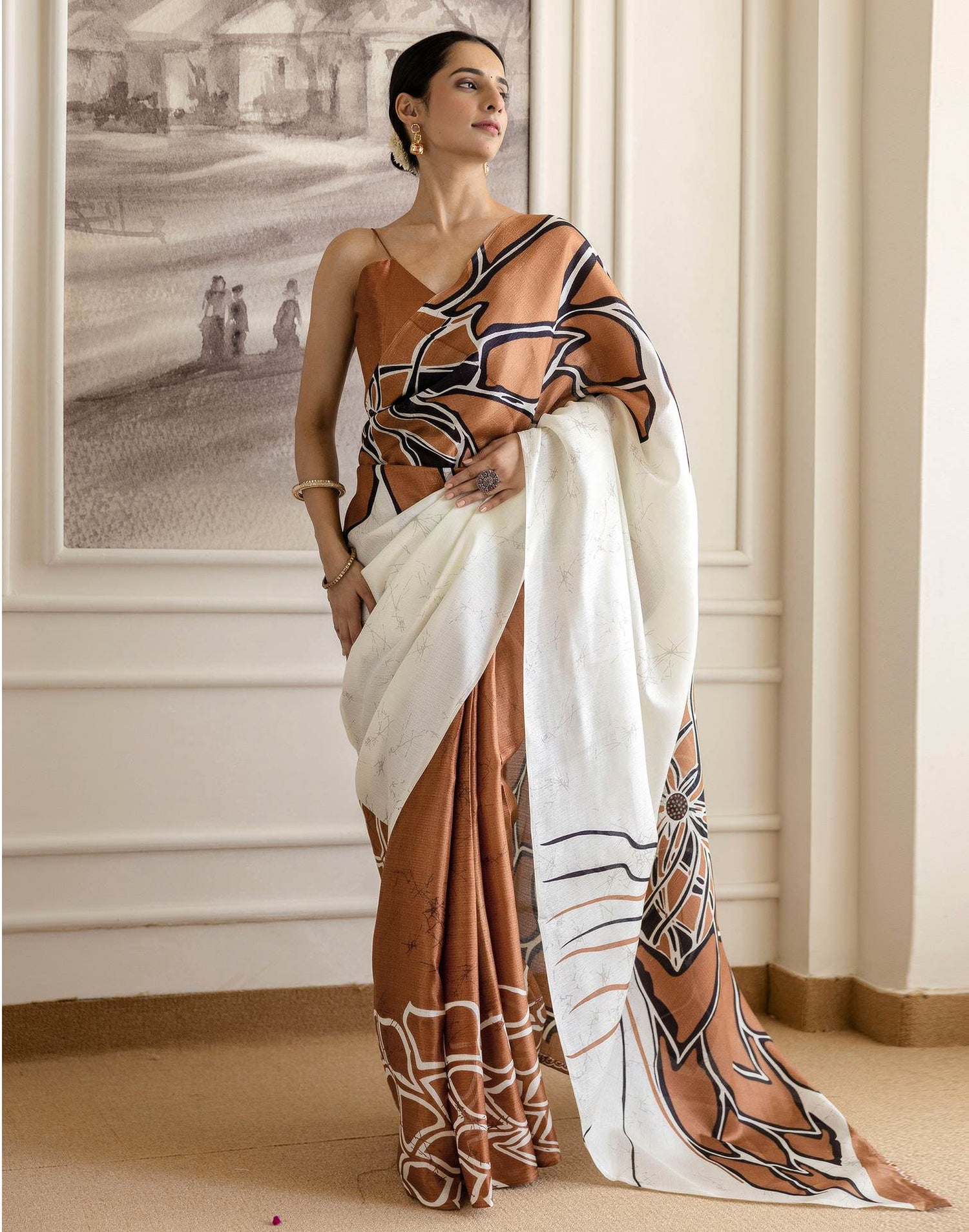 Brown Khadi Printed Saree