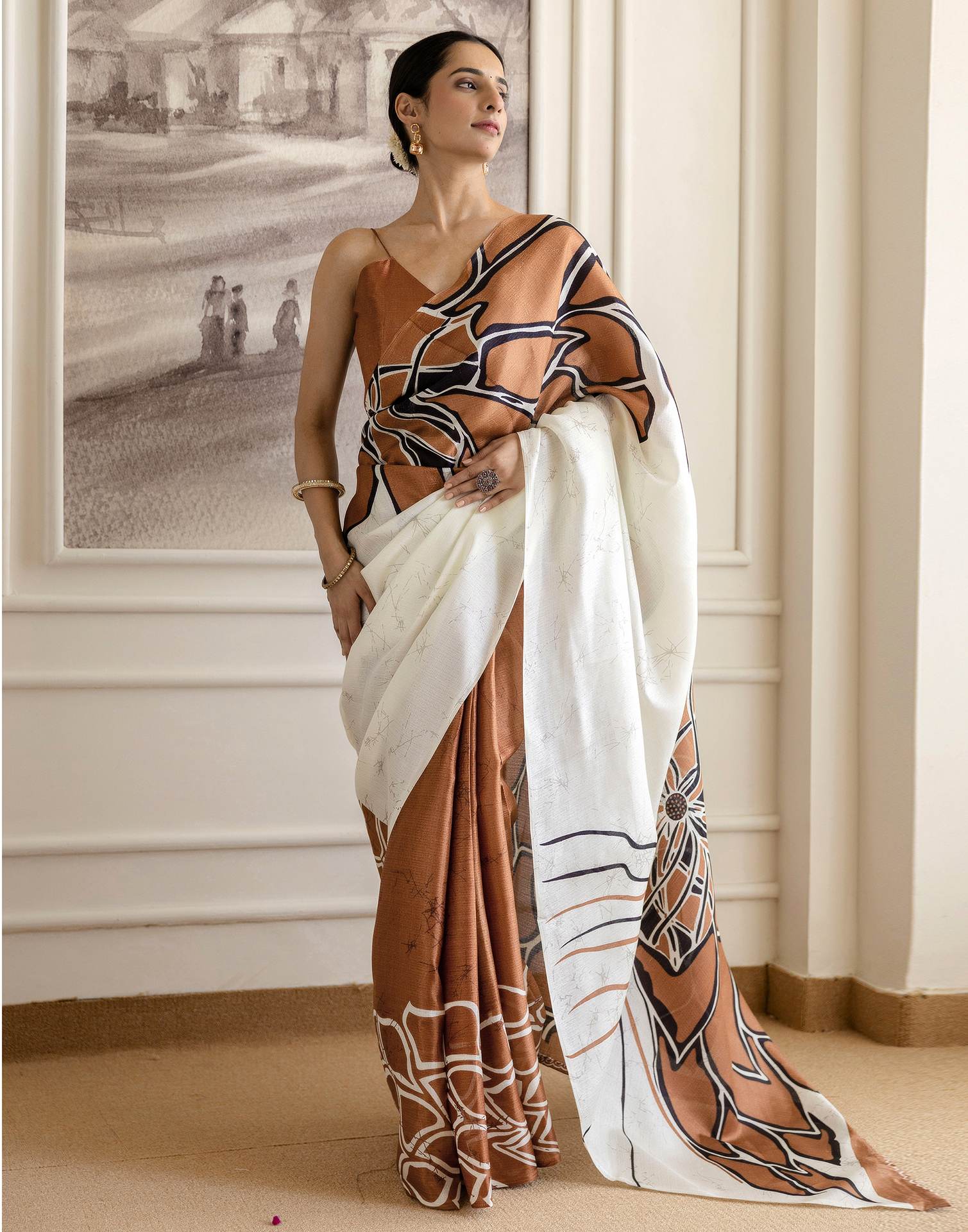 Brown Khadi Printed Saree