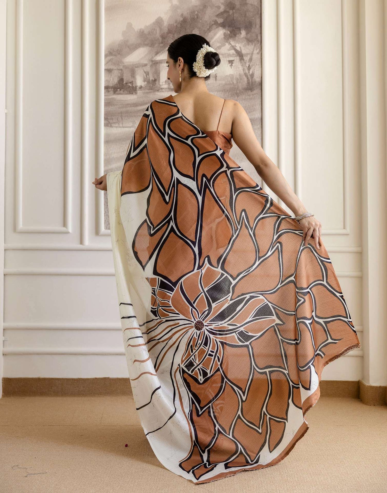 Brown Khadi Printed Saree