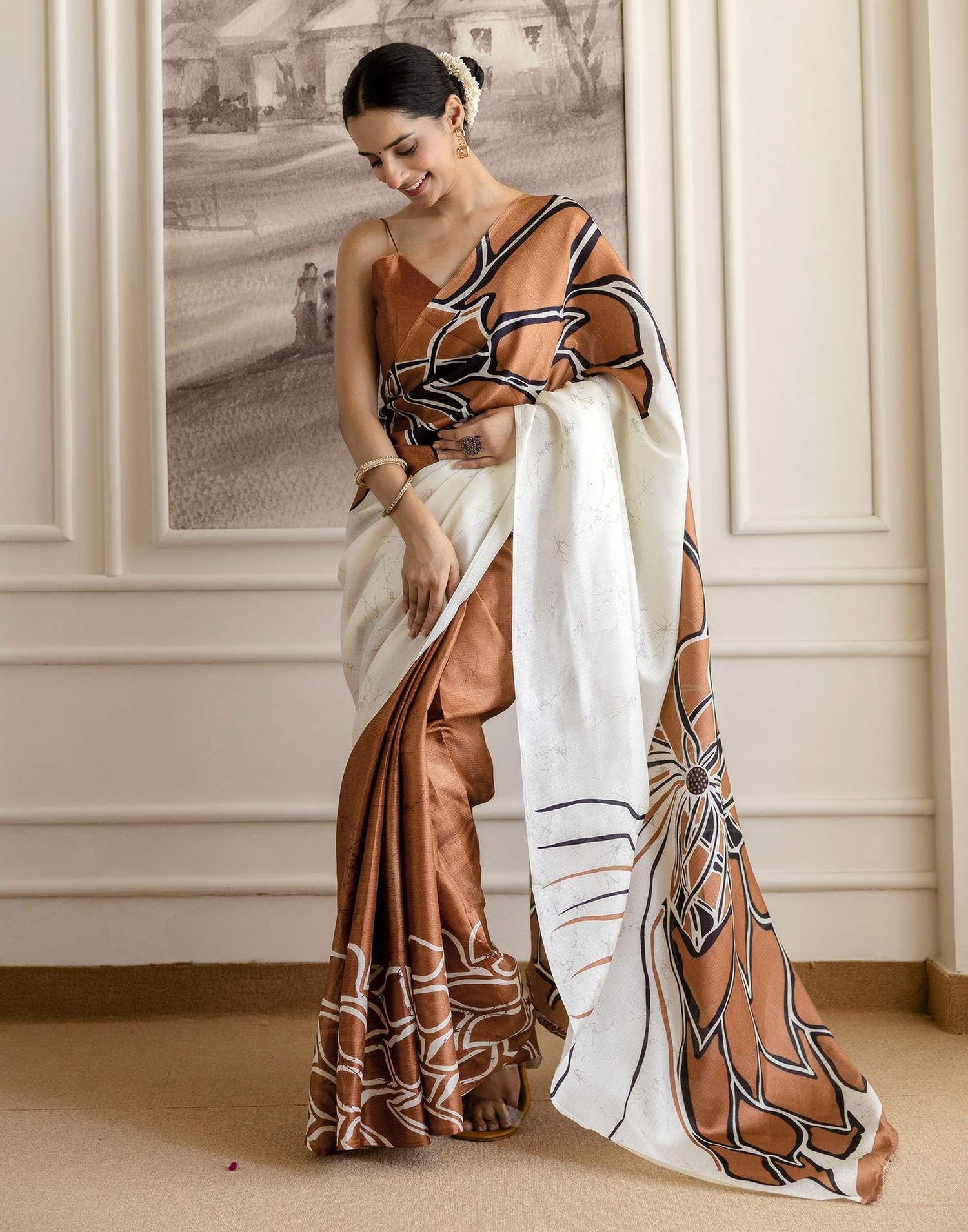 Brown Khadi Printed Saree