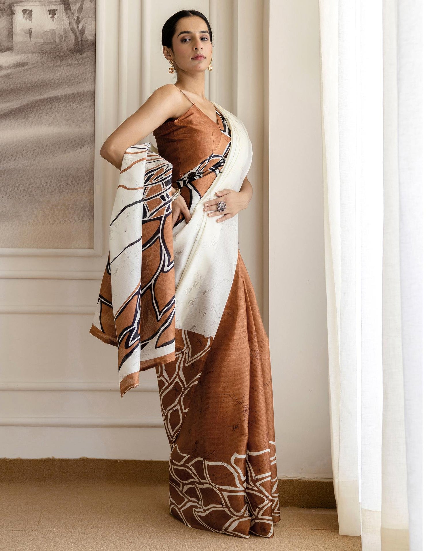 Brown Khadi Printed Saree
