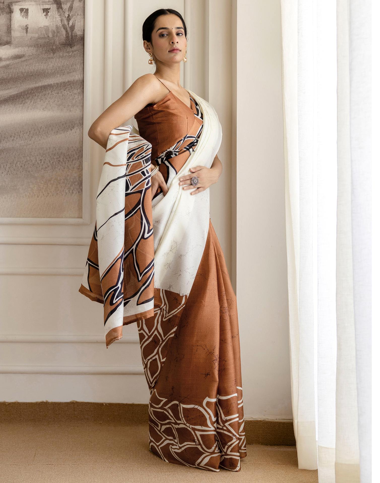 Brown Khadi Printed Saree