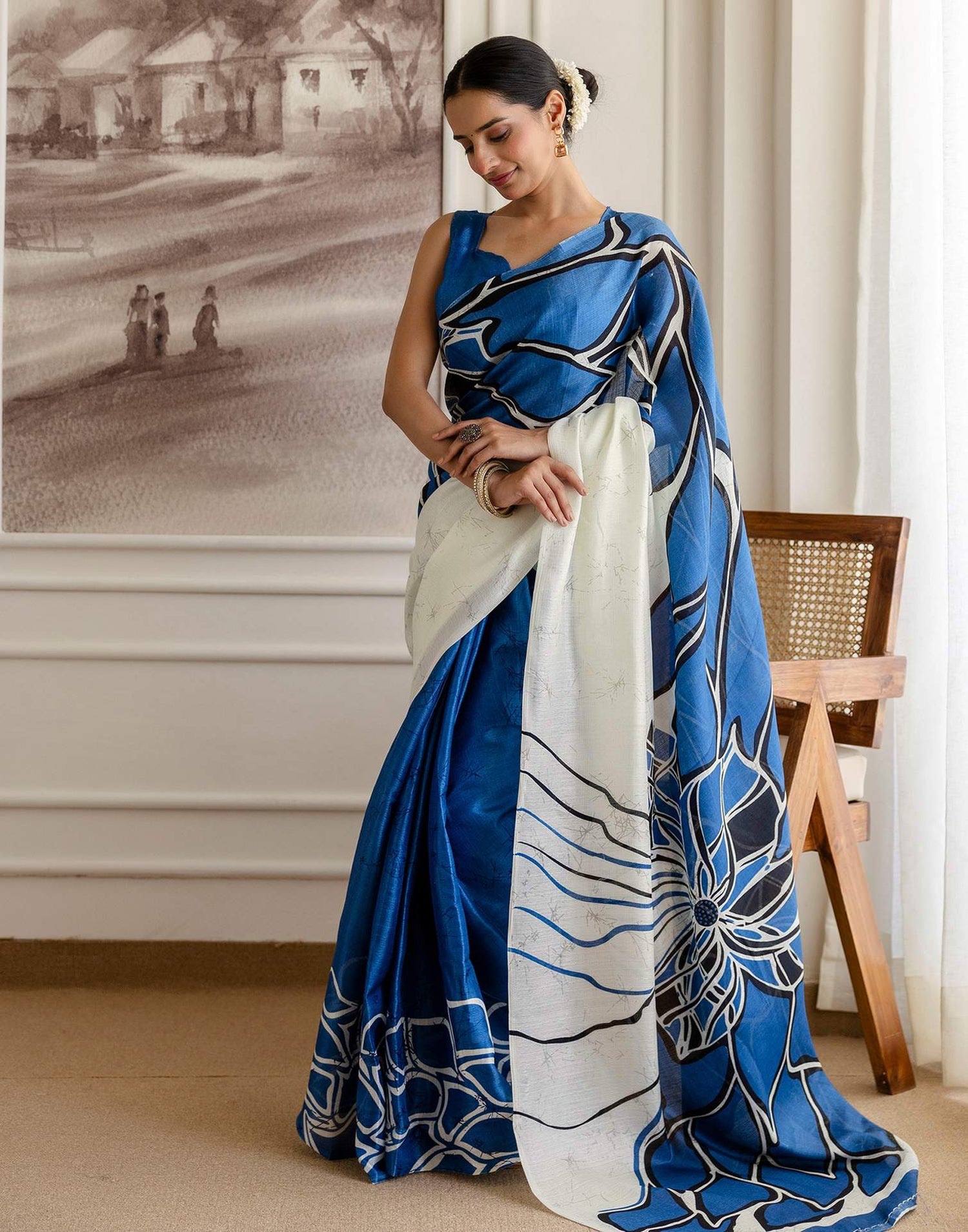 Blue Khadi Printed Saree