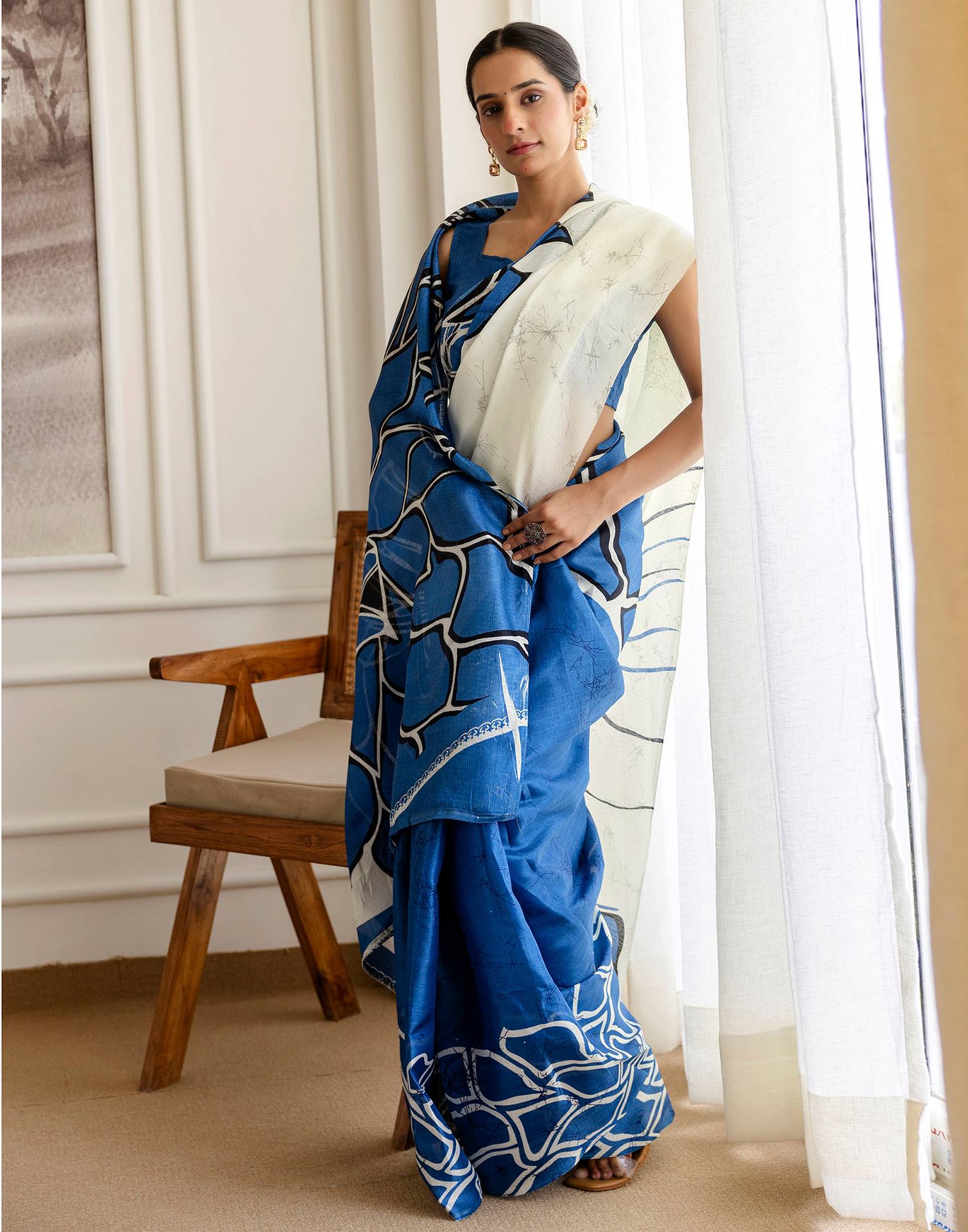 Blue Khadi Printed Saree