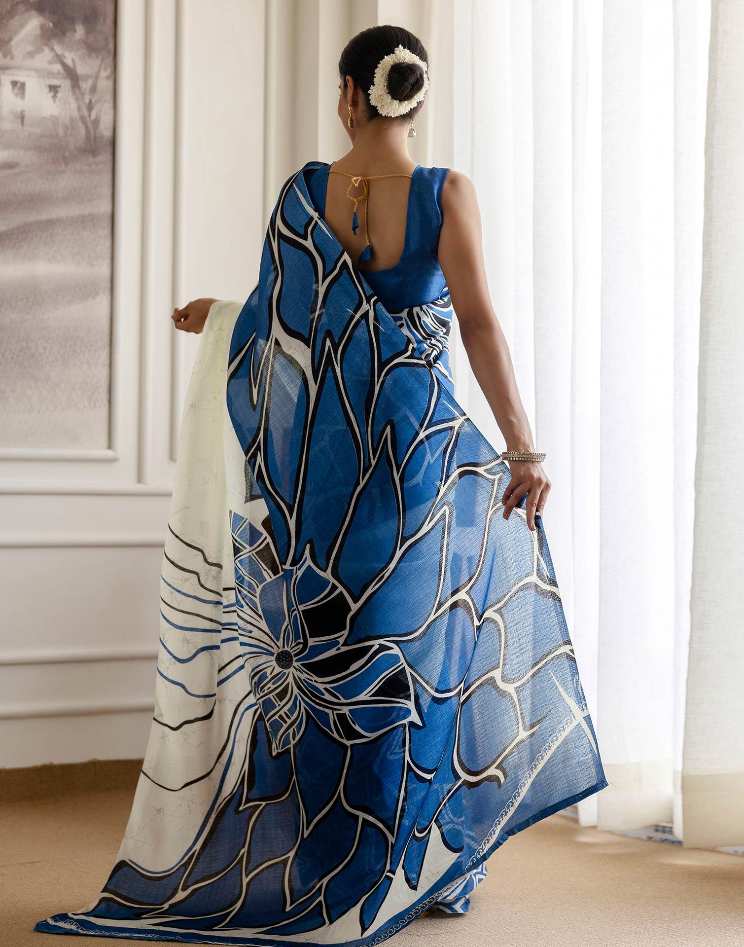 Blue Khadi Printed Saree
