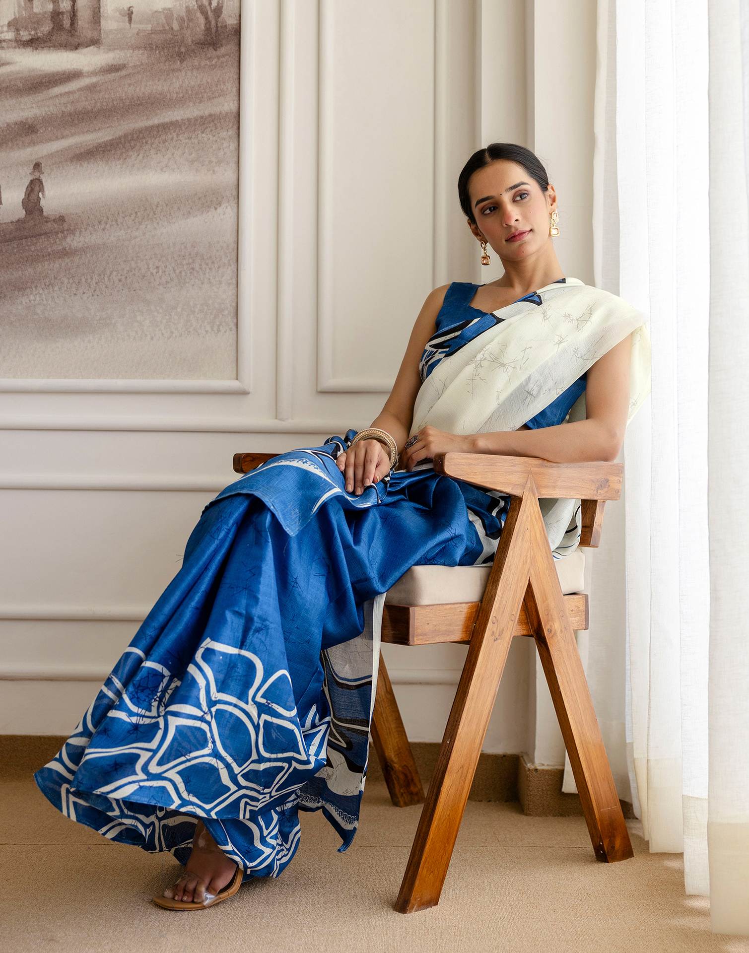 Blue Khadi Printed Saree