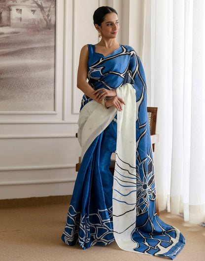 Blue Khadi Printed Saree