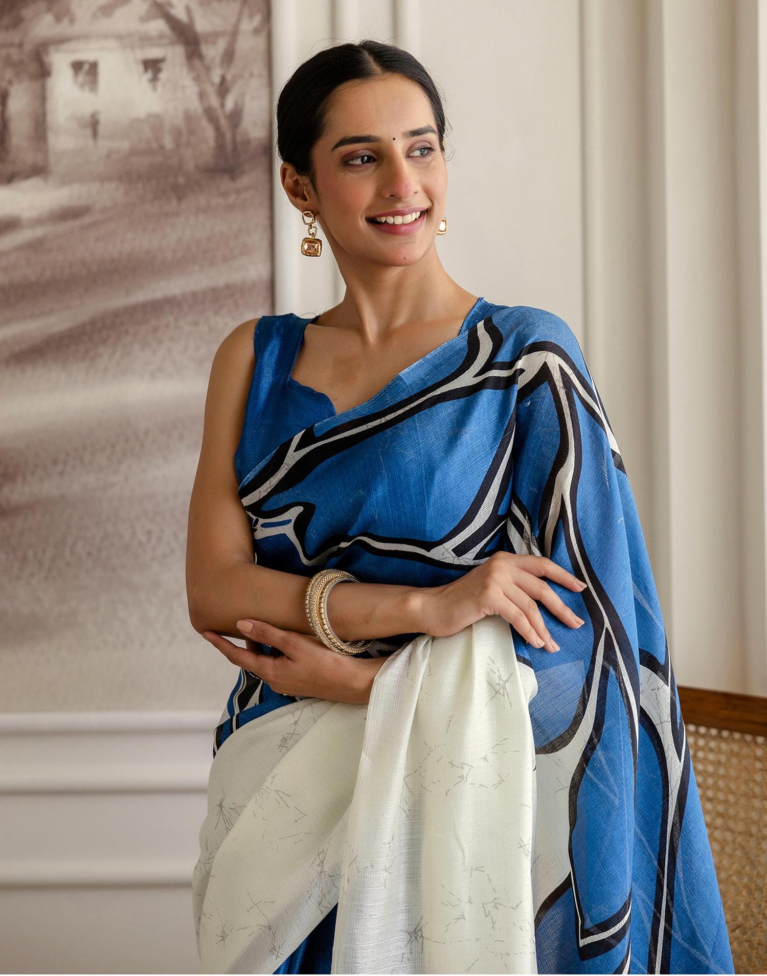 Blue Khadi Printed Saree