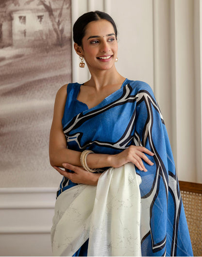 Blue Khadi Printed Saree