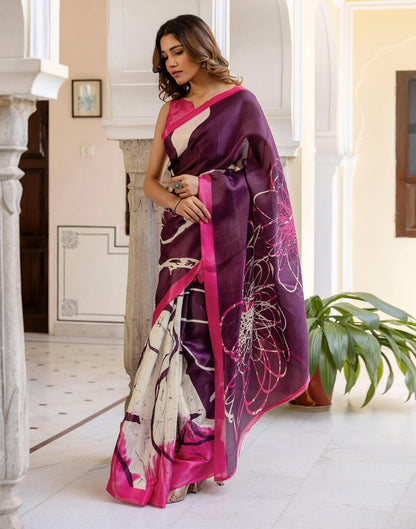 Dark Purple Khadi Printed Saree