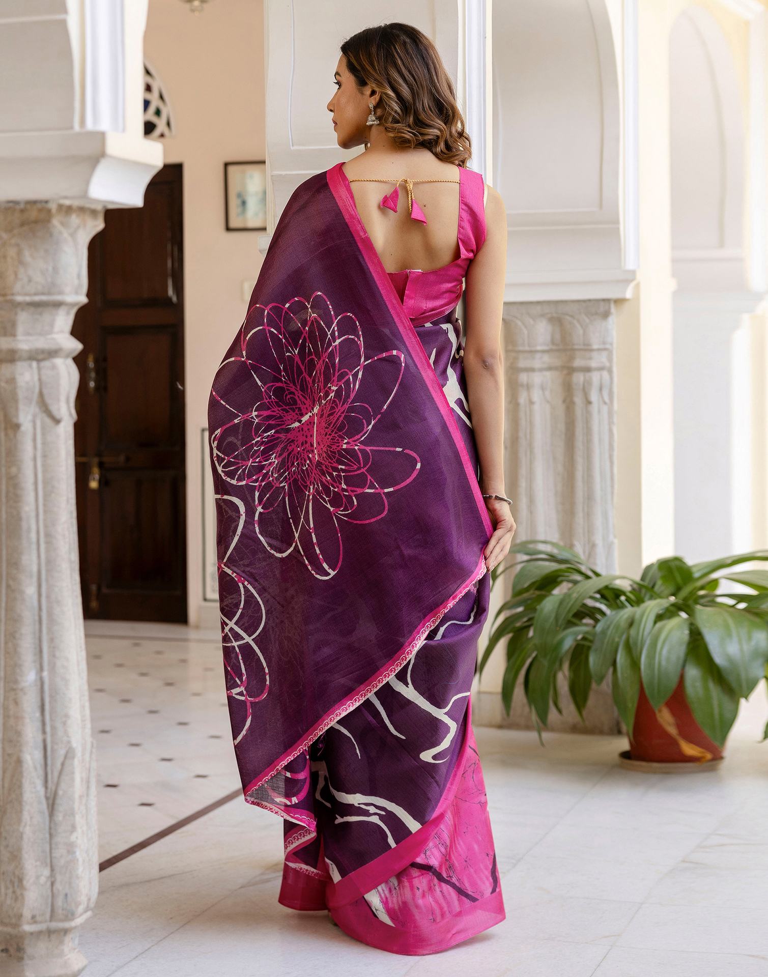 Dark Purple Khadi Printed Saree