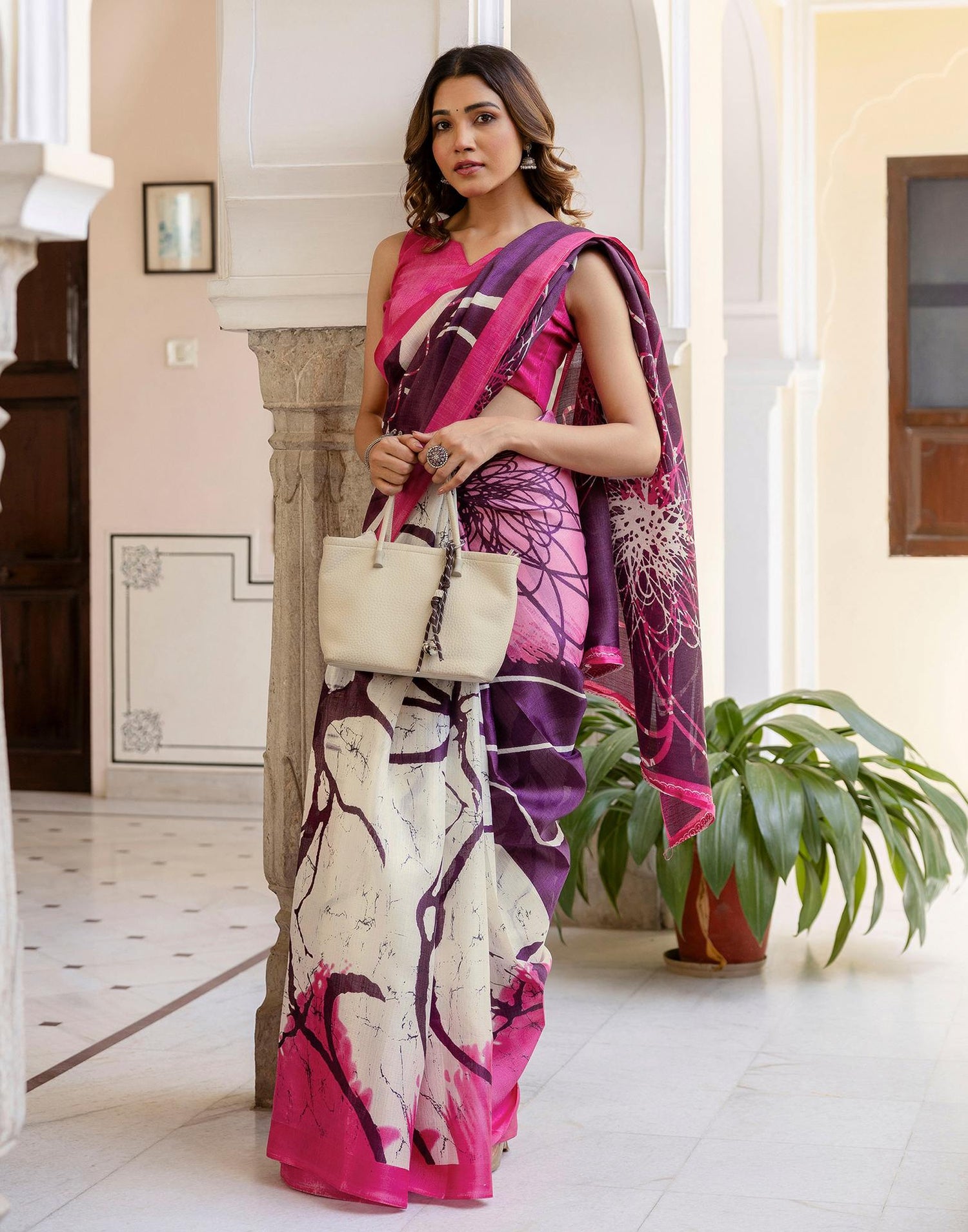 Dark Purple Khadi Printed Saree