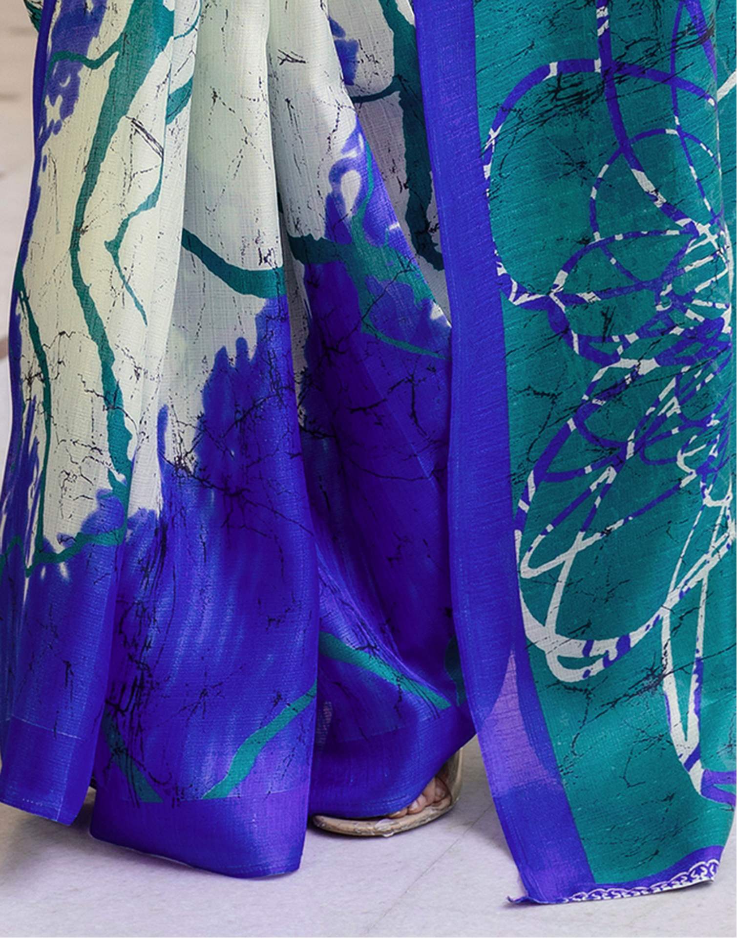 Teal Green Khadi Printed Saree
