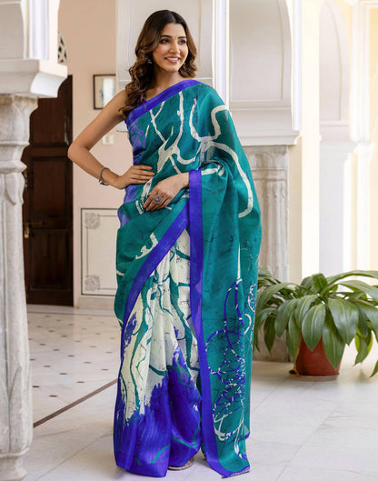 Teal Green Khadi Printed Saree