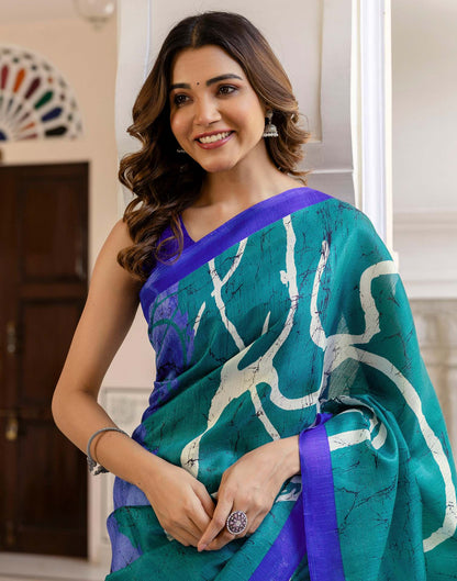 Teal Green Khadi Printed Saree