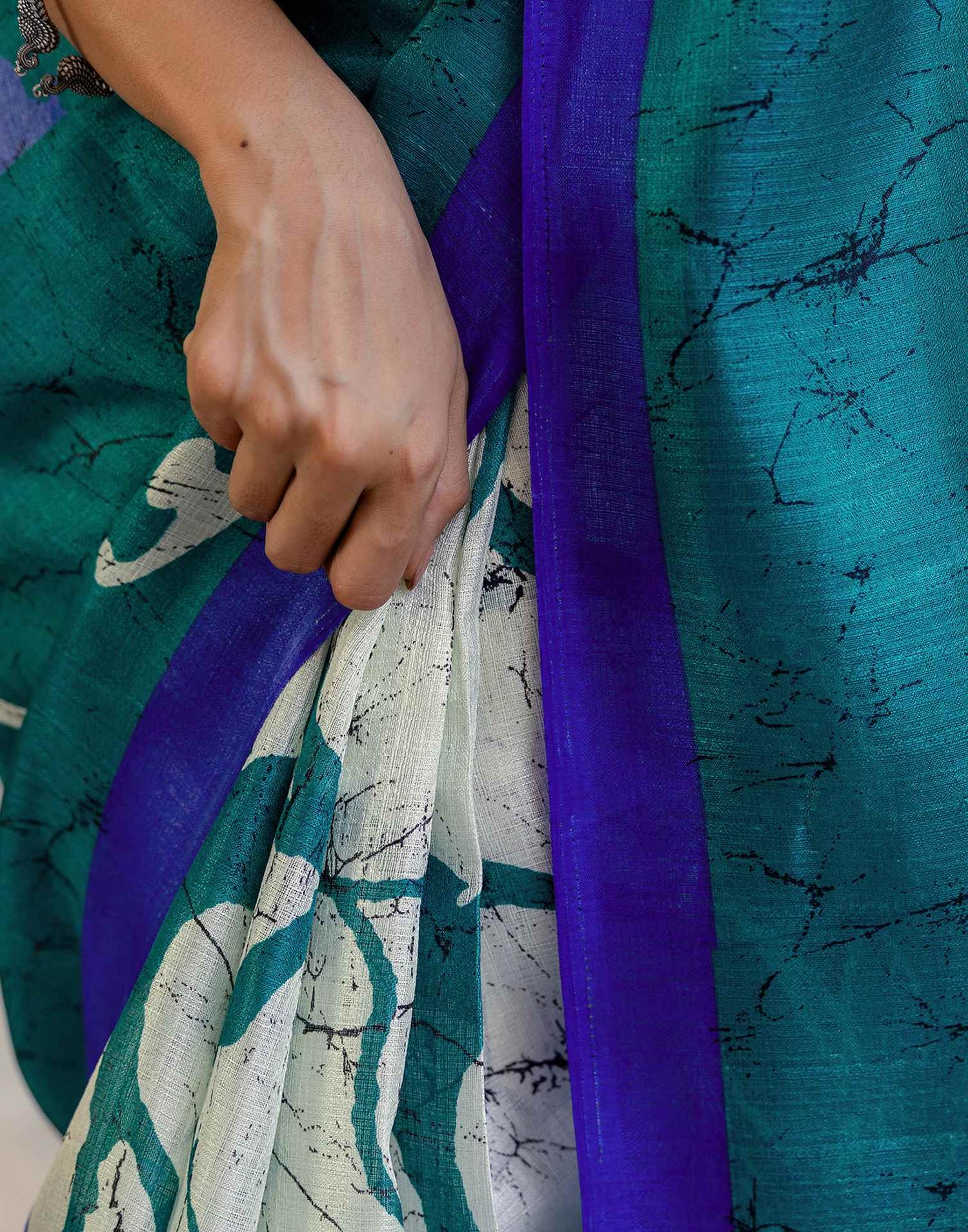Teal Green Khadi Printed Saree