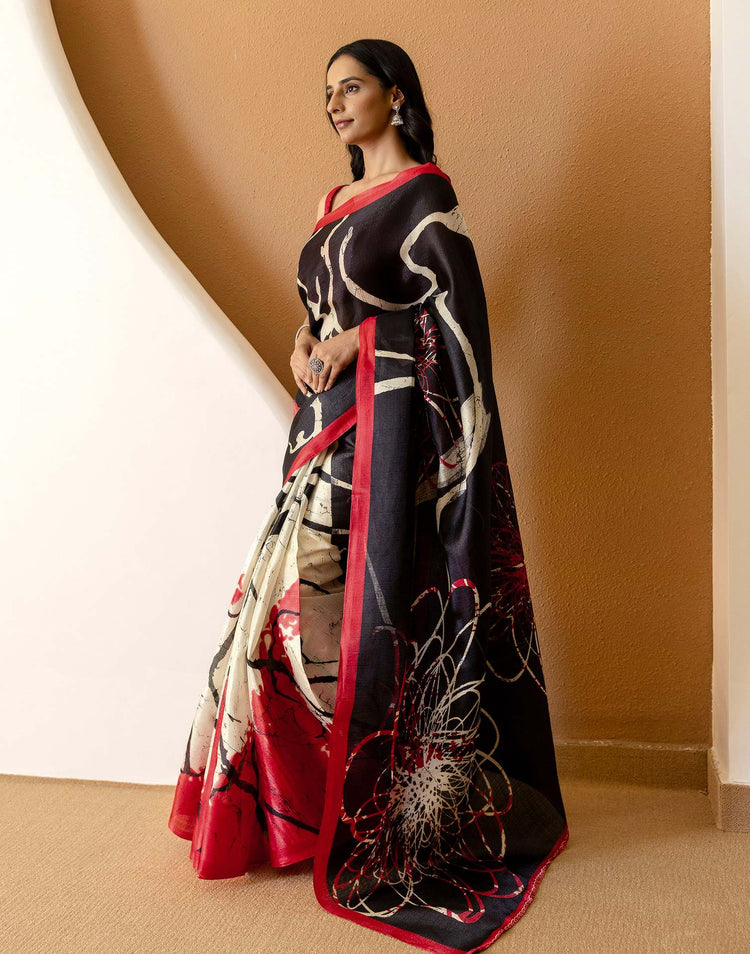 Black Khadi Printed Saree