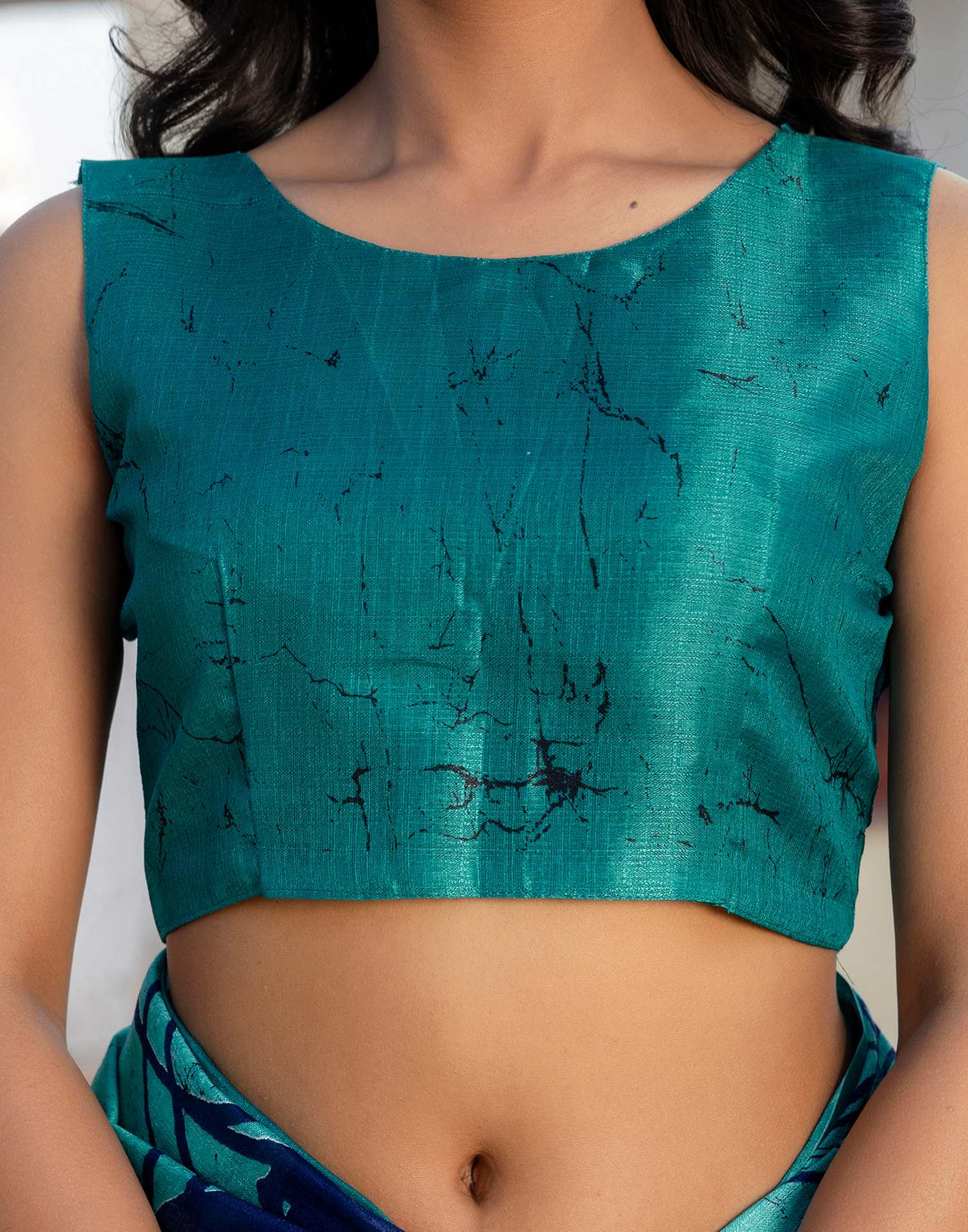 Navy Blue Khadi Printed Saree