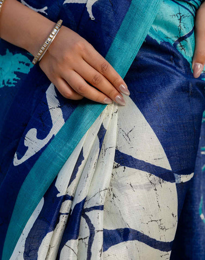 Navy Blue Khadi Printed Saree