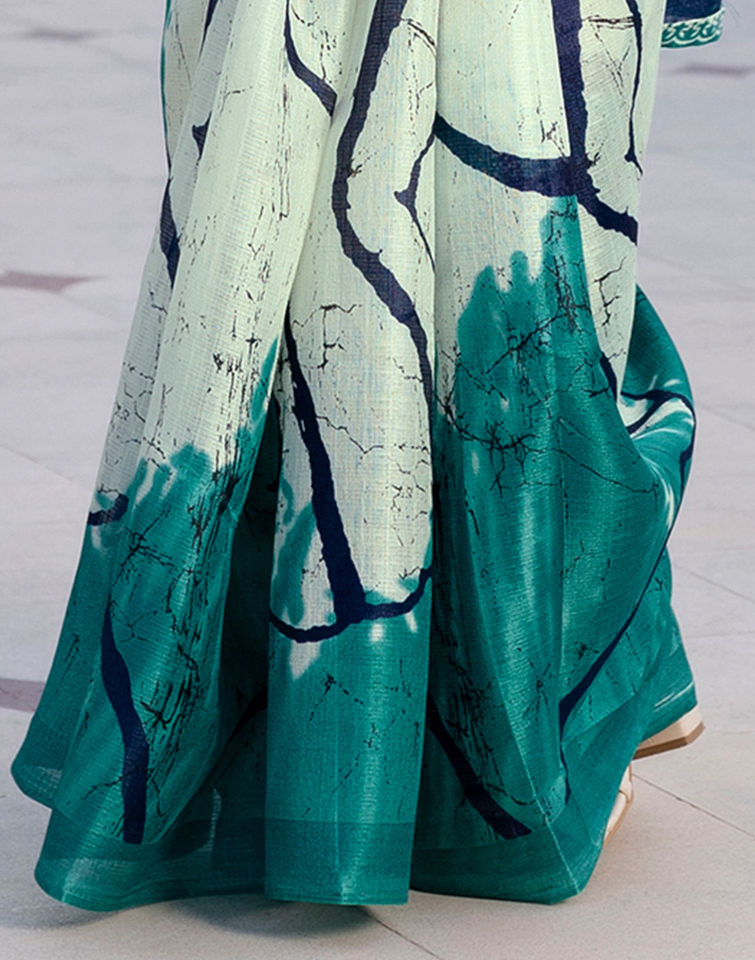 Navy Blue Khadi Printed Saree