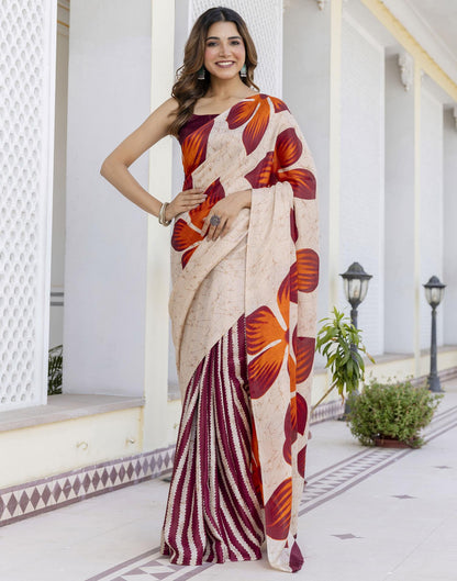 Cream Khadi Printed Saree