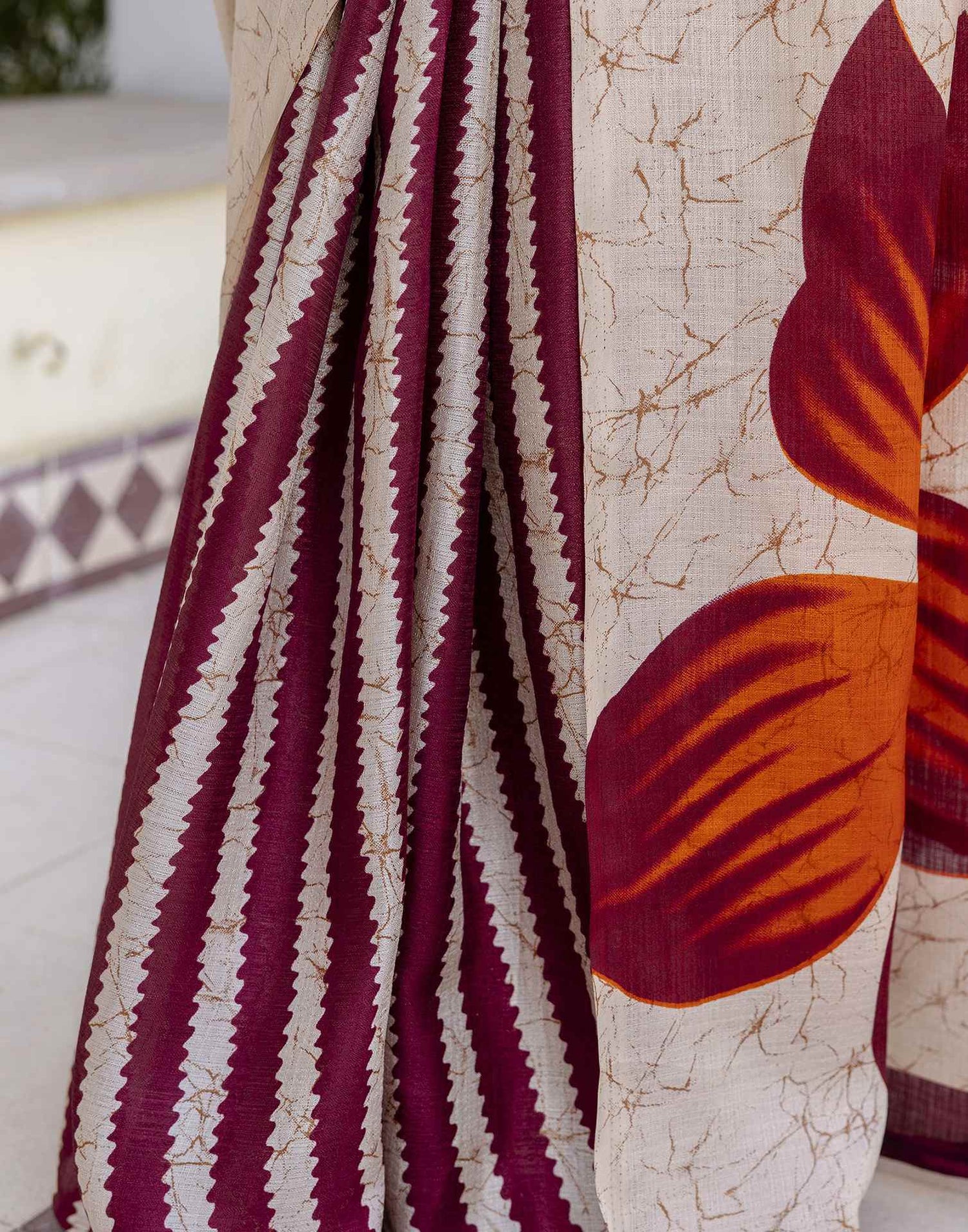 Cream Khadi Printed Saree