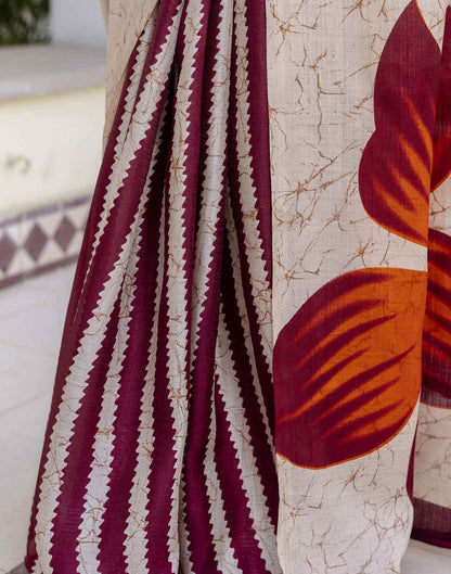 Cream Khadi Printed Saree