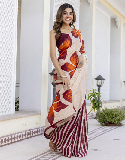 Cream Khadi Printed Saree