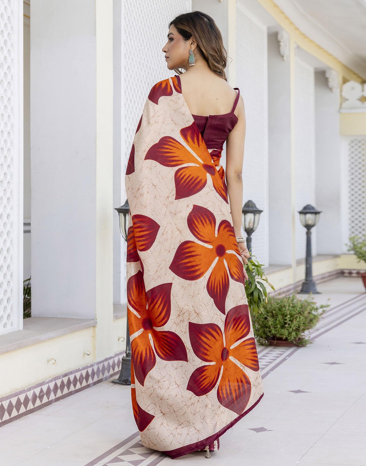 Cream Khadi Printed Saree