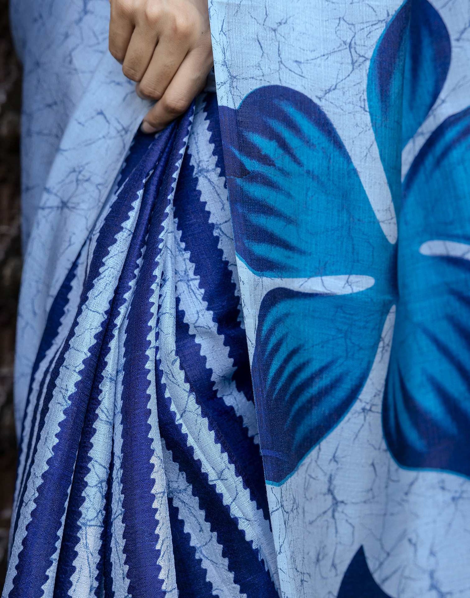 Sky Blue Khadi Printed Saree