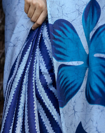 Sky Blue Khadi Printed Saree