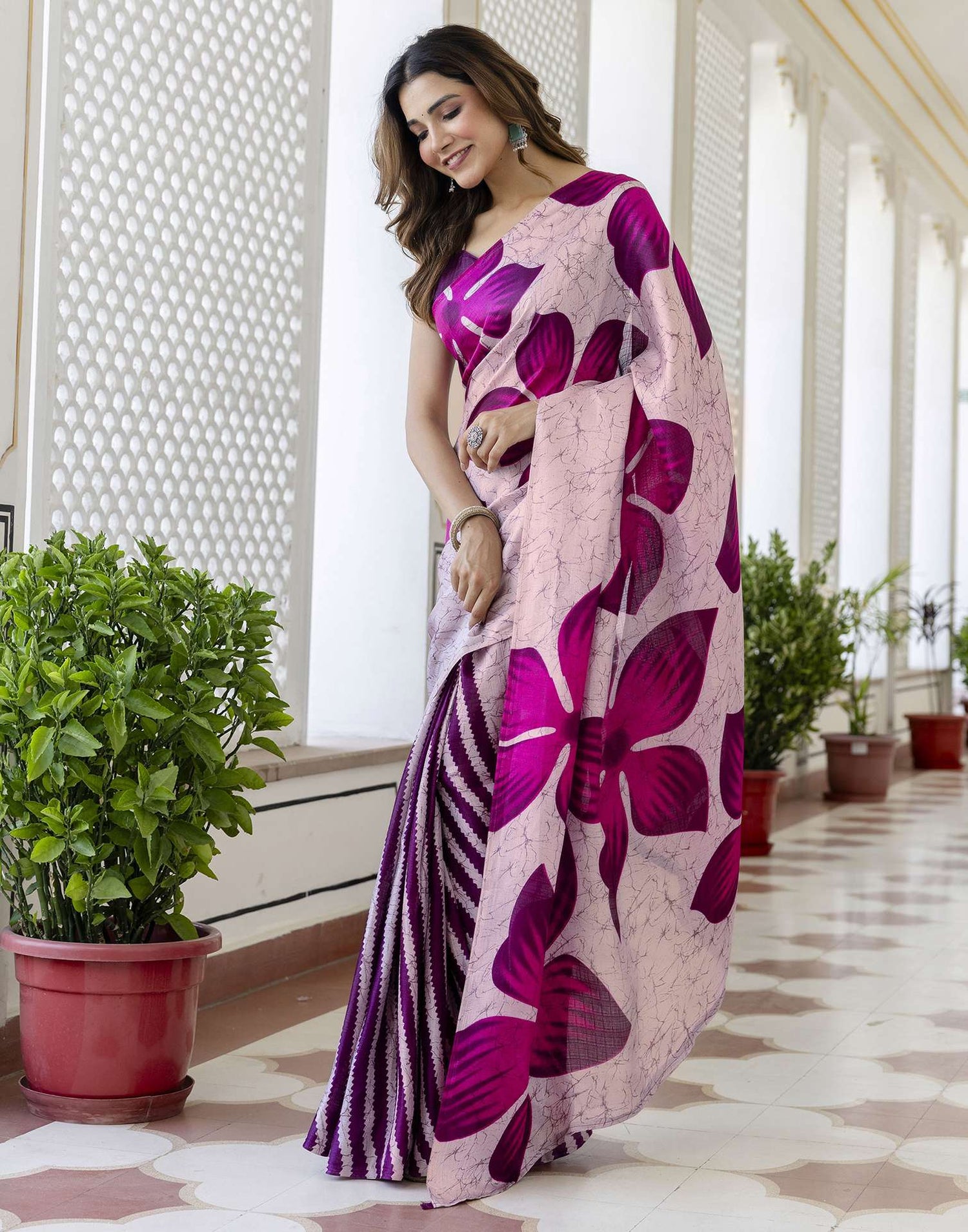 Light Purple Khadi Printed Saree