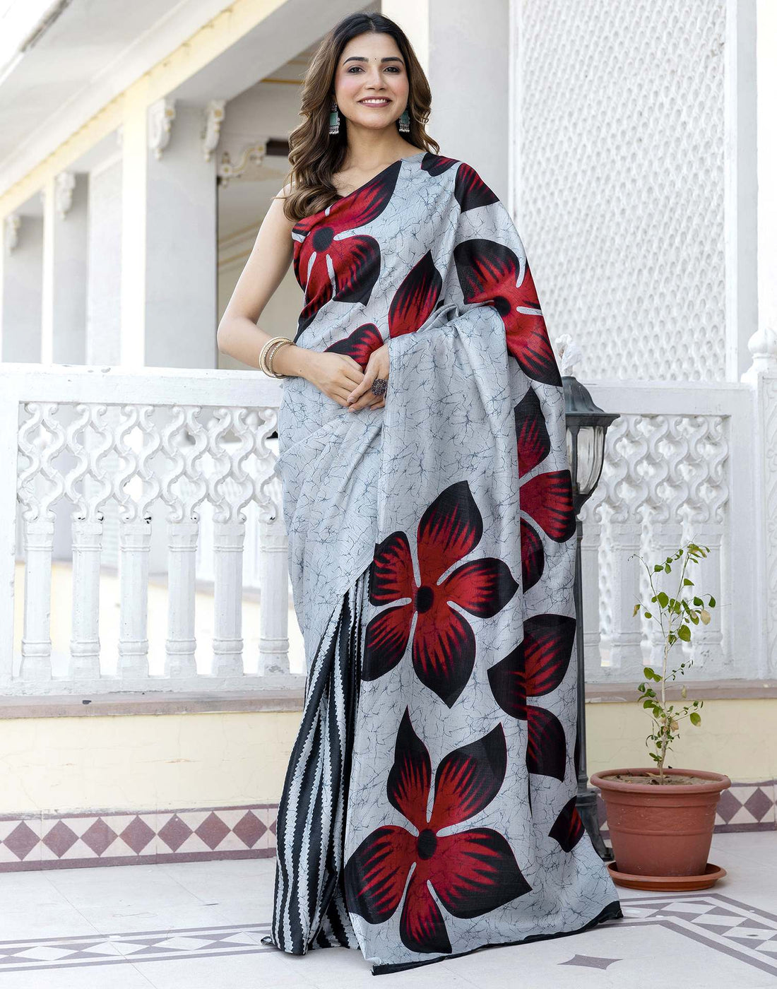 Grey Khadi Printed Saree