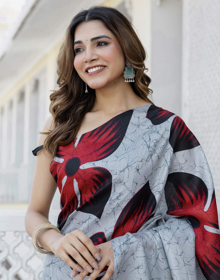 Grey Khadi Printed Saree